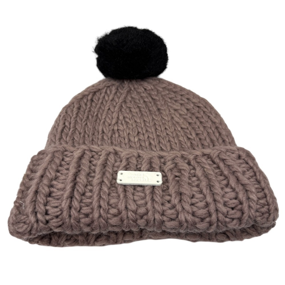 The North Face Women's Chunky Knit Pom Pom Beanie Hat Taupe One Size Winter